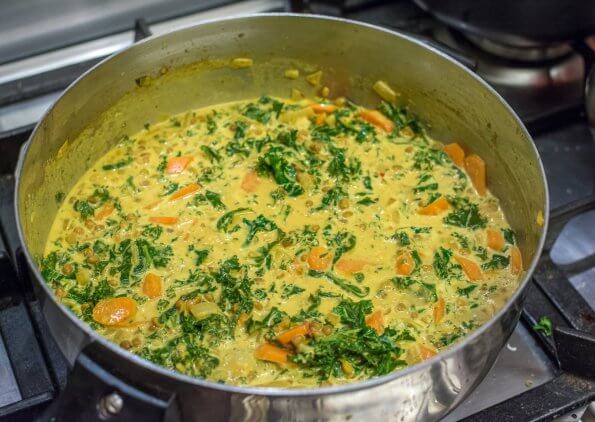 lentil and kale in coconut milk