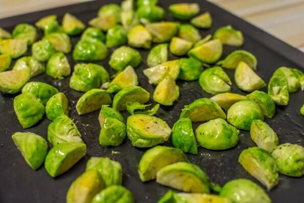 Brussels sprouts on oven tray