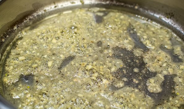 Frying garlic in soy butter