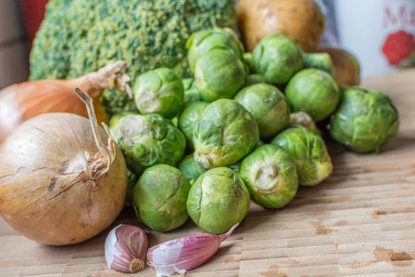 Brussels sprouts on cutting board