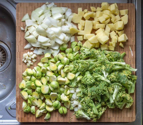 Cut green veg on board