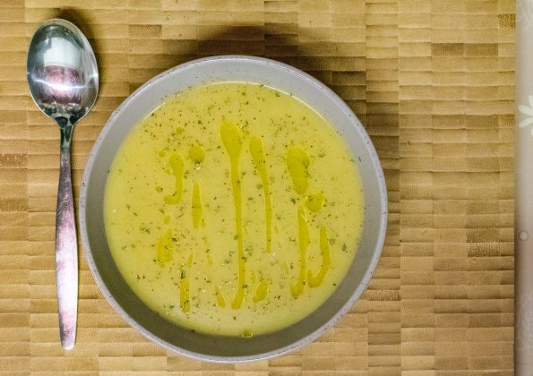 Green soup in a bowl