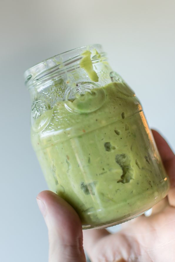 Fresh guac in glass jar