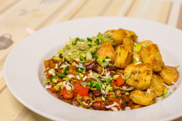 large plate of chili